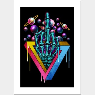 Trippy middle finger bones in galaxy Posters and Art